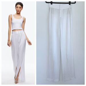 NWT Alice + Olivia Jody High Waisted Front Slit Satin Pants in White Size 2
